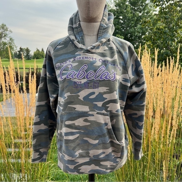 Cabela’s Camo Embroidered Graphic Logo Casual Hoodie - Picture 6 of 12